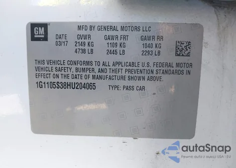 2017 Chevrolet Impala 1Lt z USA, uszkodzony, nr VIN 1G1105S38HU204065